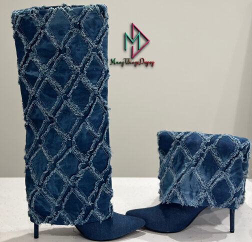 Women's Mid-Calf Denim Boots with Stiletto Heels